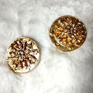 Vintage Gold Toned Large Celestial Clip on Earrings